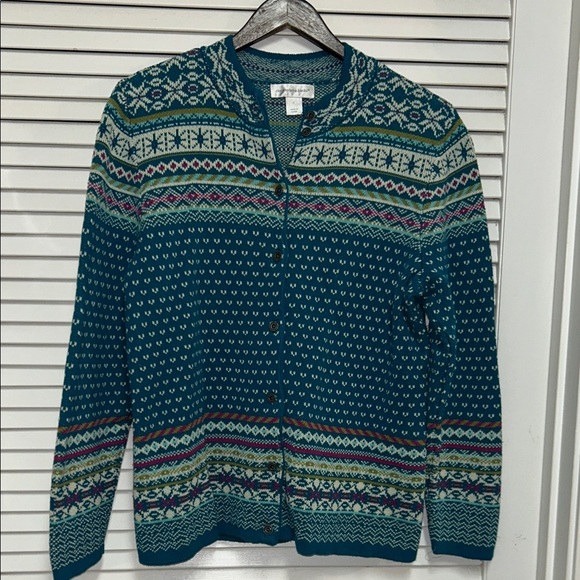 Christopher & Banks Teal Blue Fair Isle Cardigan - Picture 1 of 5